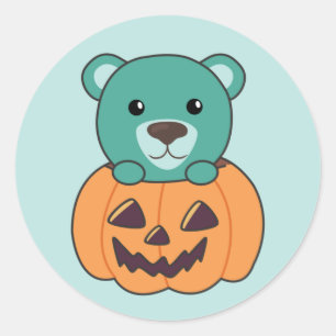 Bear In Pumpkin Sweet Bears Happy Halloween Classi Classic Round Sticker