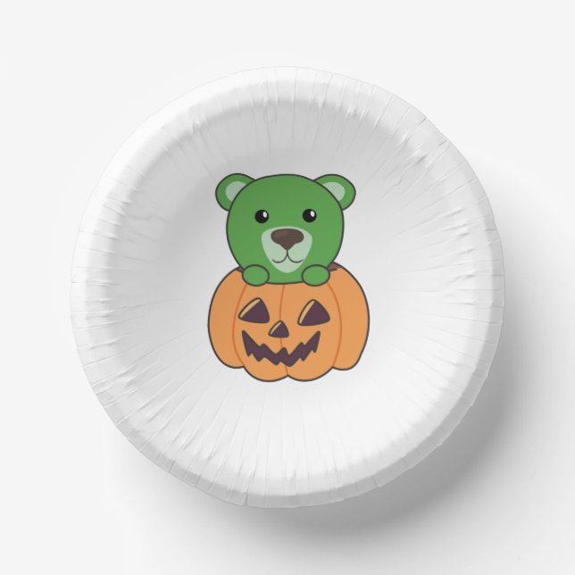 Bear In Pumpkin Sweet Bears Happy Halloween Paper Plate (Front)