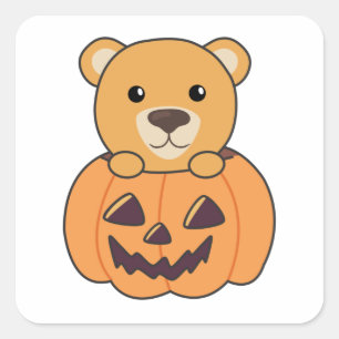 Bear In Pumpkin Sweet Bears Happy Halloween Square Sticker