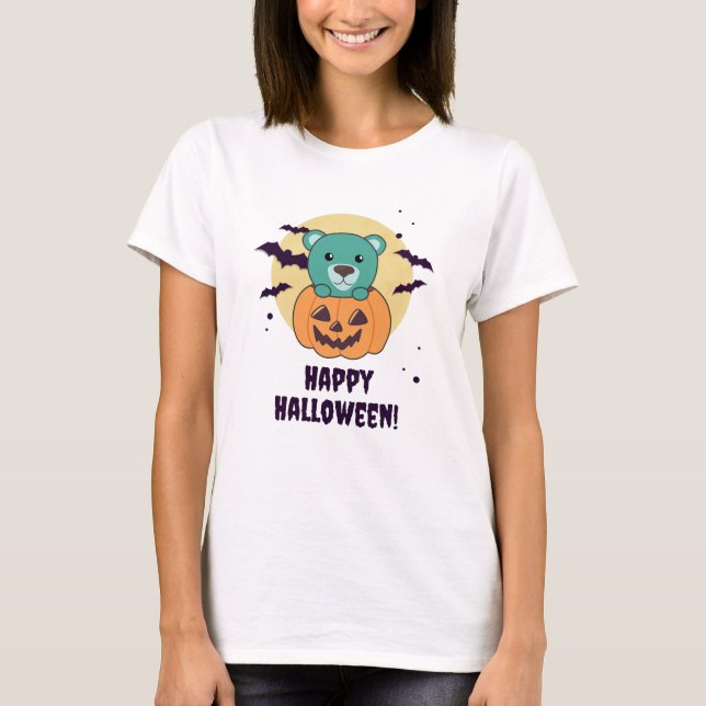 Bear In Pumpkin Sweet Bears Happy Halloween T-Shirt (Front)