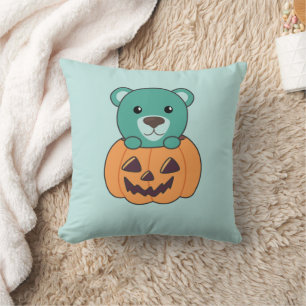 Bear In Pumpkin Sweet Bears Happy Halloween Throw  Pillow