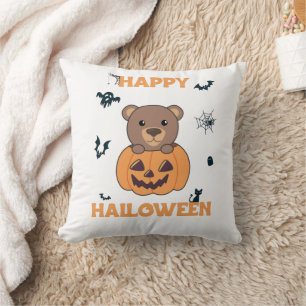 Bear In Pumpkin Sweet Bears Happy Halloween Throw Pillow
