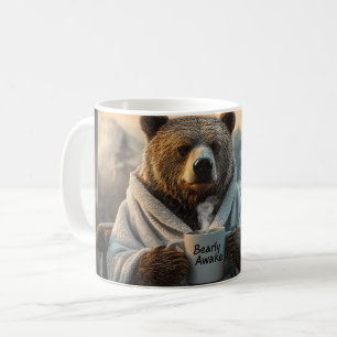 Bear in Robe Holding Coffee Mug