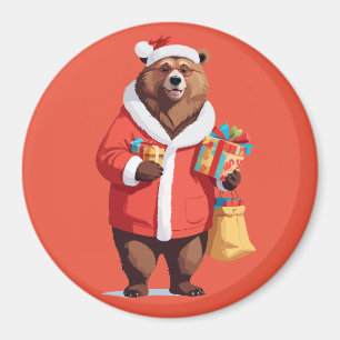 Bear In Santa Costume Adorable Funny Christmas Pet Magnet