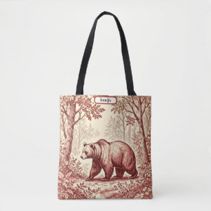 Bear in the Forest Toile Tote Bag