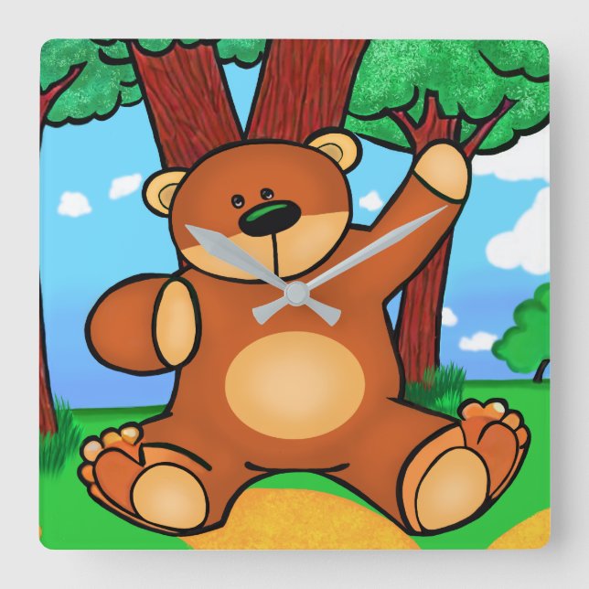 Bear in the meadow - Bear in grassland Square Wall Clock (Front)