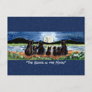 Bear in the Moon Whimsical Watercolor Postcard