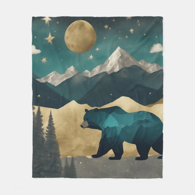 Bear in the Moonlight Design Fleece Blanket (Front)