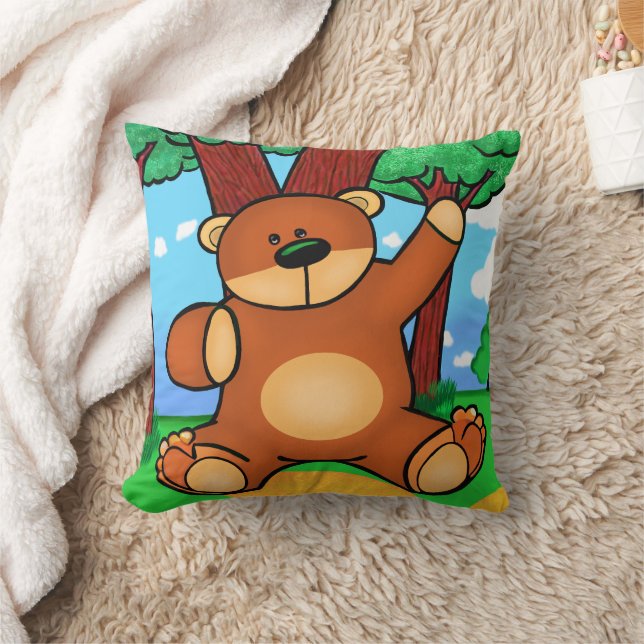 Bear in the Prairie - Bear in grassland Throw Pillow (Blanket)