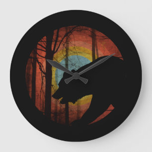 BEAR IN THE WOODS FOREST VINTAGE LARGE CLOCK