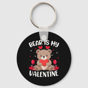 Bear Is My Valentine Love Hearts Bear Valentines D Keychain