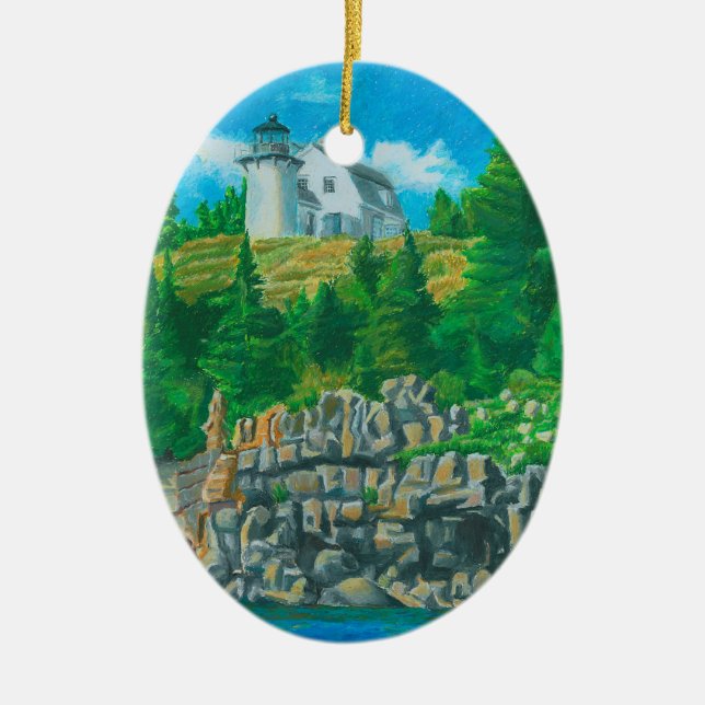 Bear Island Light Painting Ceramic Ornament (Front)