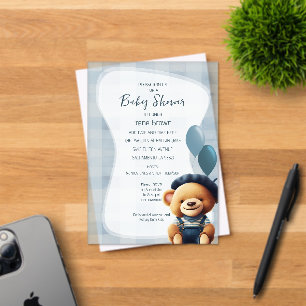 Bear Jean Baby Shower Blue Acrylic Invitation