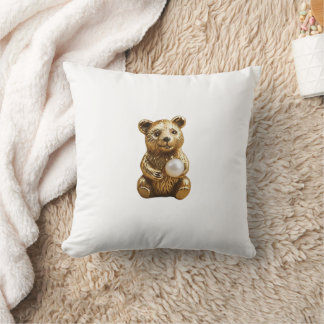 Bear jewellery with white pearl throw pillow