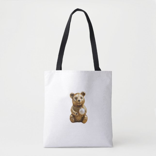 Bear jewellery with white pearl tote bag (Front)