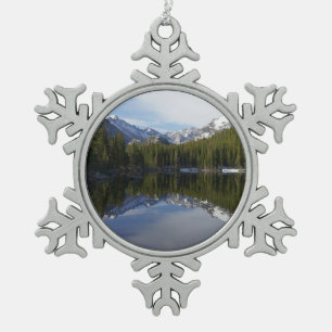 Bear Lake Reflection II Snowflake Pewter Christmas Ornament