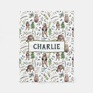 Bear, leaves, and trees Personalized Blanket