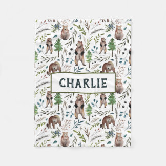 Bear, leaves, and trees Personalized Blanket