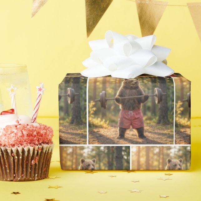 Bear Lifting Weights In a Sunny Forest Wrapping Paper (Birthday Party)