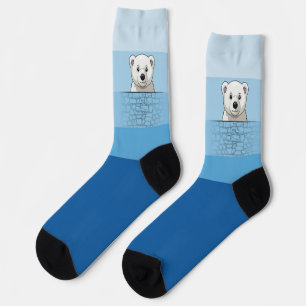 Bear looking over wall, Blue Angel Socks