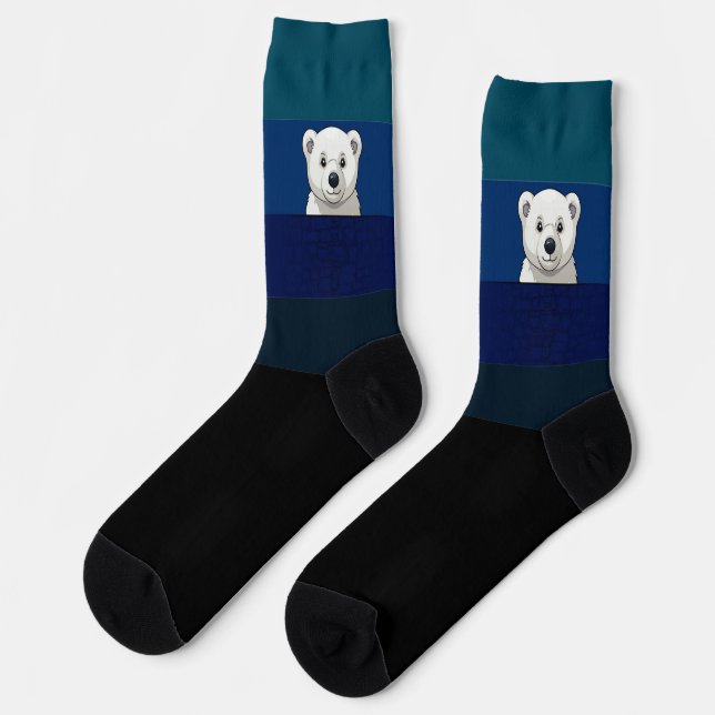 Bear looking over wall, Dark Ocean at Night Socks (Left)