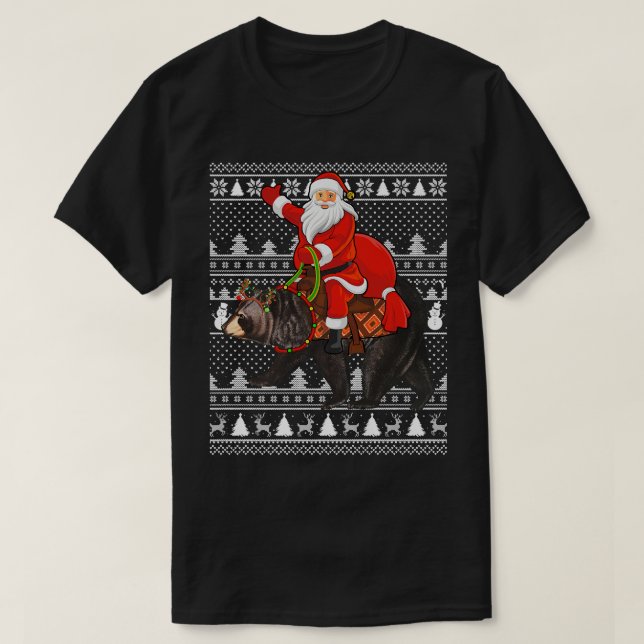Bear Lover Funny Matching Santa Riding Bear Ugly C T-Shirt (Design Front)