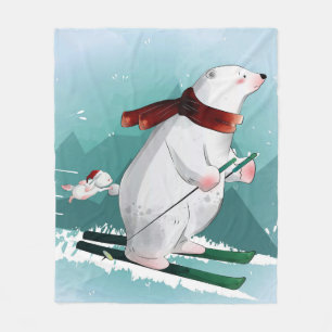 Bear Lovers Polar Bear Skiing Funny Bear Cute Fleece Blanket