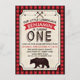 Bear Lumberjack 1er Anniversaire Invitation