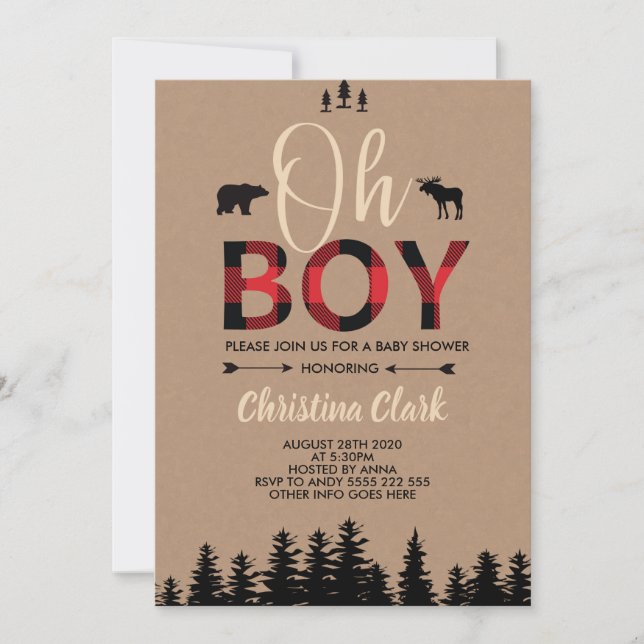Bear Lumberjack Red Flannel Boy Baby Shower Invitation (Front)