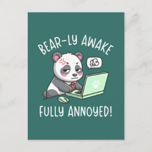 Bear-ly Awake Fully Annoyed - Panda Office Humor Postcard