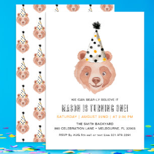 Bear-ly Believe It 1st Birthday Invitation – Teddy
