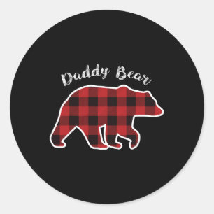Bear Men Red Plaid Christmas Pajama Family Dad Gif Classic Round Sticker