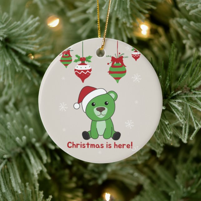 Bear Merry Christmas Winter Animals Bears Ceramic  Ornament (Tree)