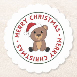 Bear Merry Christmas Winter Animals Bears Paper Co Coaster