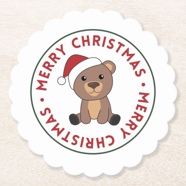 Bear Merry Christmas Winter Animals Bears Paper Co Coaster (Front)