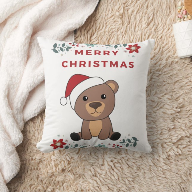 Bear Merry Christmas Winter Animals Bears Throw Pillow (Blanket)