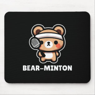Bear-minton Cute Kawaii Cartoon Bear Cub Badminton Mouse Pad