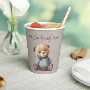 Bear Modern Boho Beige Baby Shower Paper Cups