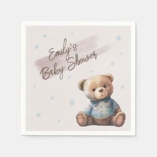 Bear Modern Boho Blue Baby Shower Napkin