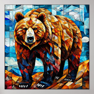 Bear Modern Wildlife Geometric Animal Art 🌈 Poster