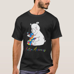Bear Mom Autism Awareness Hugging Puzzle Ribbon Pi T-Shirt
