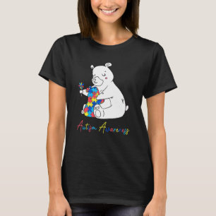 Bear Mom Autism Awareness Hugging Puzzle Ribbon Pi T-Shirt