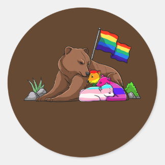 Bear Mom Free Hug LGBT Gay Transgender Pride Classic Round Sticker