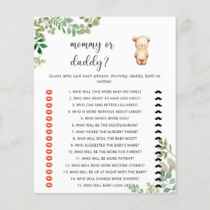 Bear mommy or daddy baby shower game