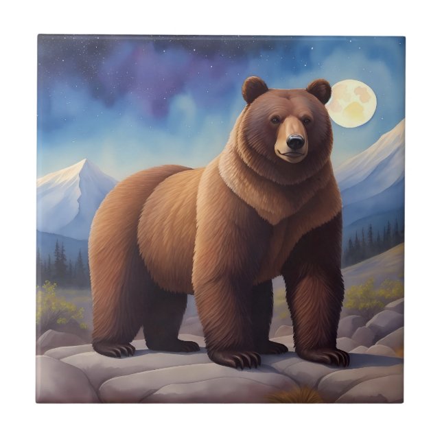 Bear Moonlight Mountain Wild Animal Tile (Front)