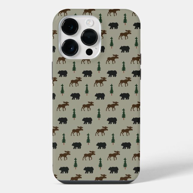 Bear Moose Pine Tree Lodge Cabin  iPhone Case (Back)