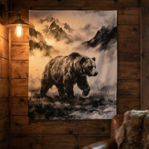 Bear Mountain Black and White Wildlife Art Tapestry