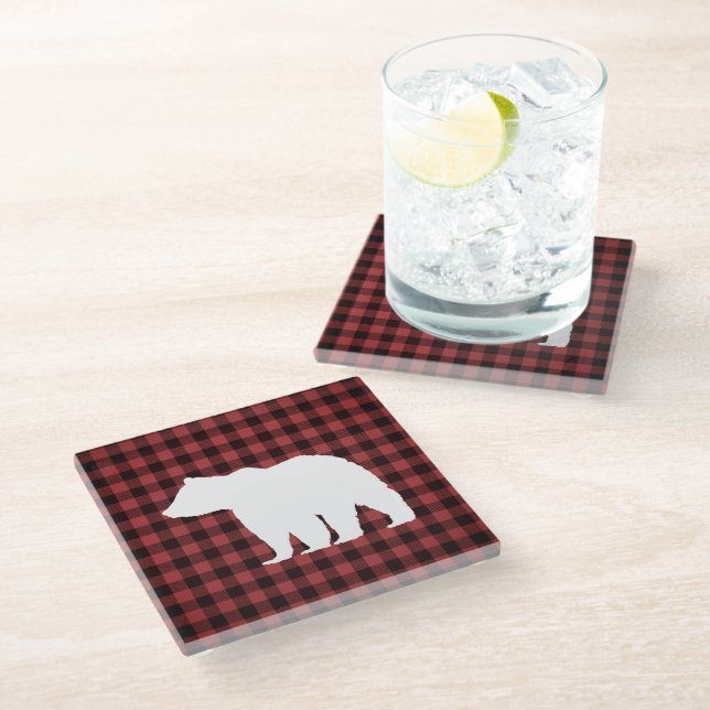 Bear Mountain Buffalo Check Marble Stone Coaster (Angled)