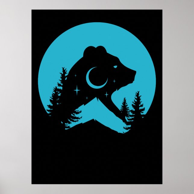 Bear Mountain Night Forest Silhouette Poster (Front)