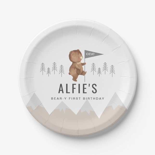 Bear Mountains First Birthday Paper Plate (Front)
